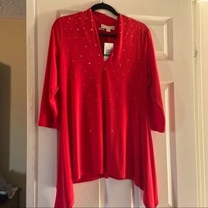 Michael Kors Red Top (elongated sides) with silver accent dots